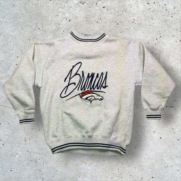 Vtg Denver Broncos Cadre Athletic Youth XL Crewneck Sweatshirt Gray 90s - Picture 1 of 10